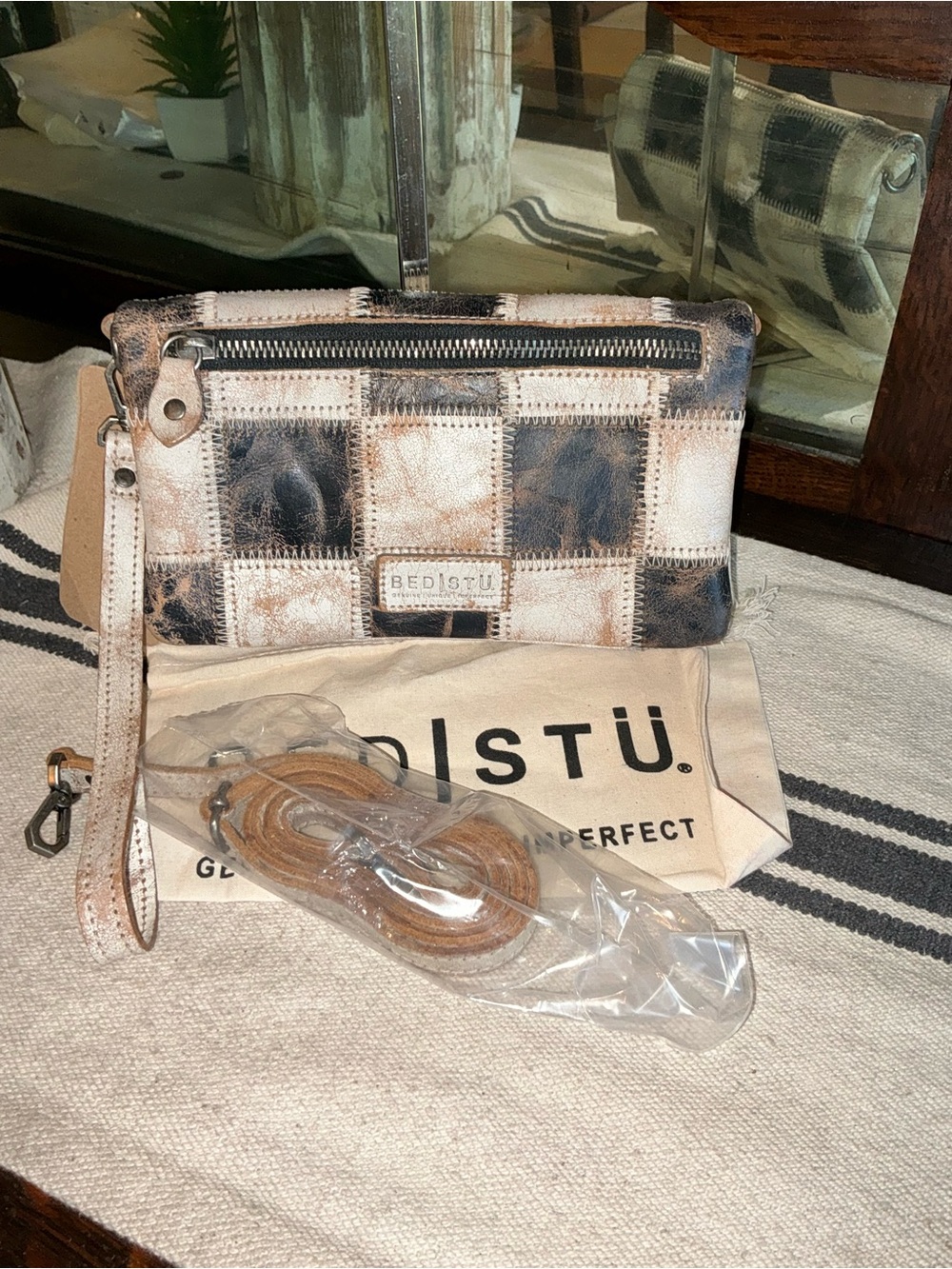 Bed Stu Checkerboard Patchwork Crossbody in Black and Cream - Picture 2 of 15